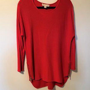 Michael Kors Tunic Sweater w/ Side Zipper Detail - Red - Size L